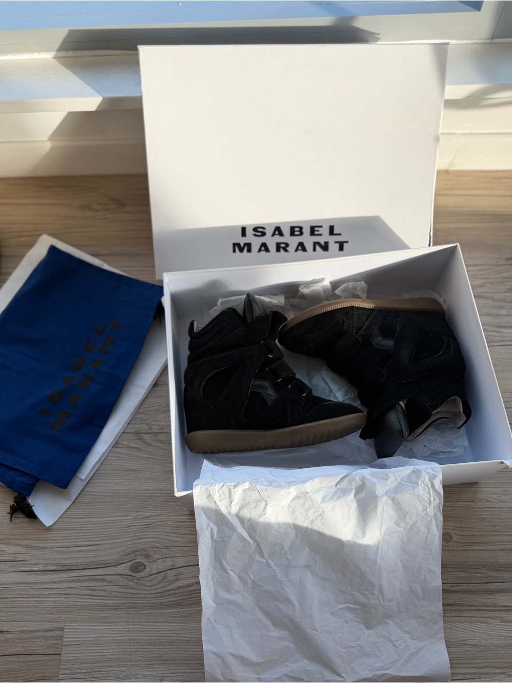 Isabel Marant Black Suede & Leather Wedge Sneakers with Gum Soles